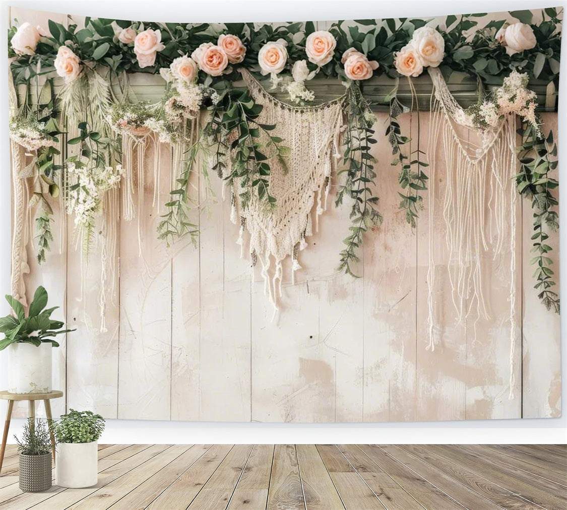 Toile de Fond Boheme Mur Vintage Macramé Végétation GQ2-6