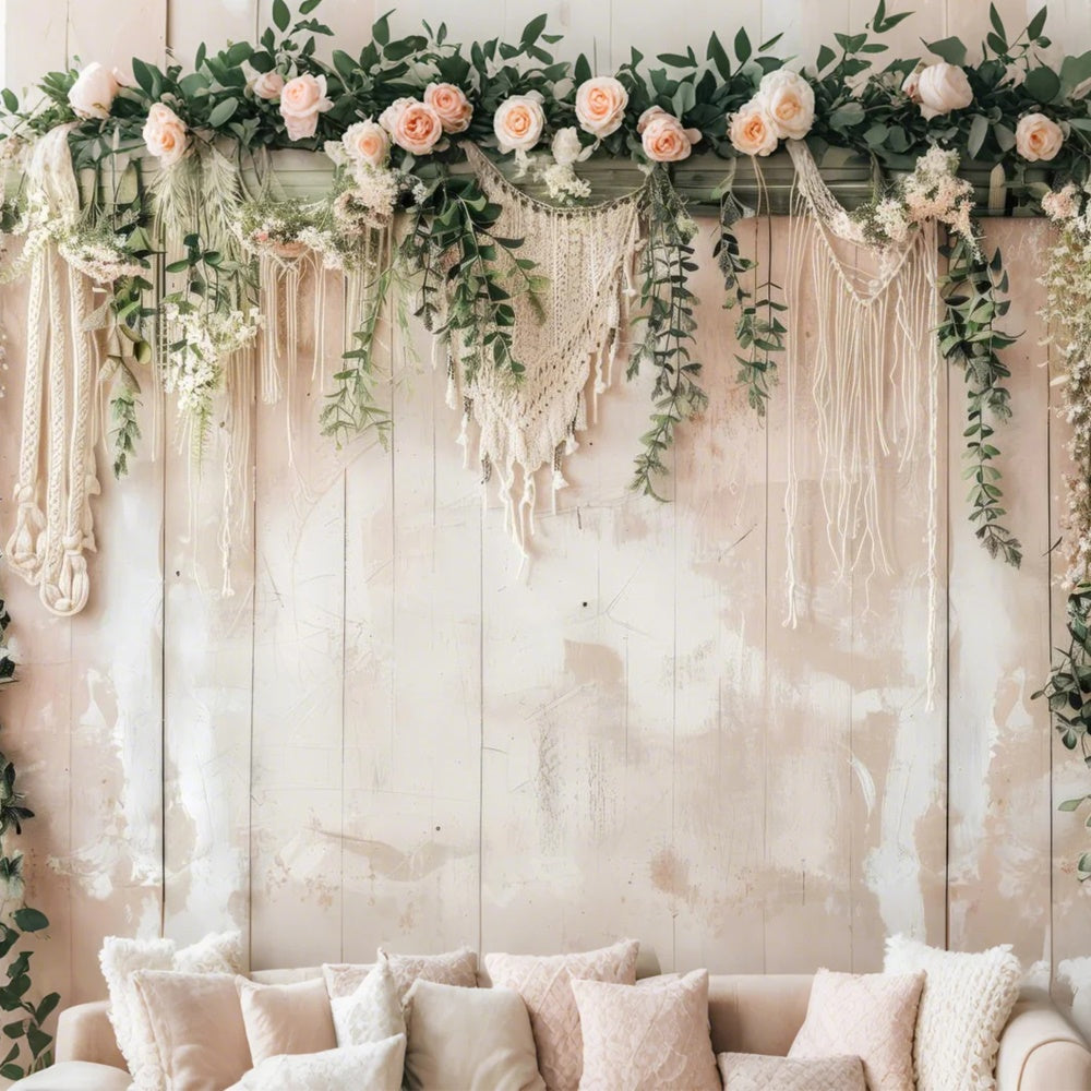 Toile de Fond Boheme Mur Vintage Macramé Végétation GQ2-6