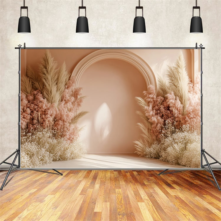 Toile de Fond Boho Mariage Arc Pampas Floral Photographie GQ2-62