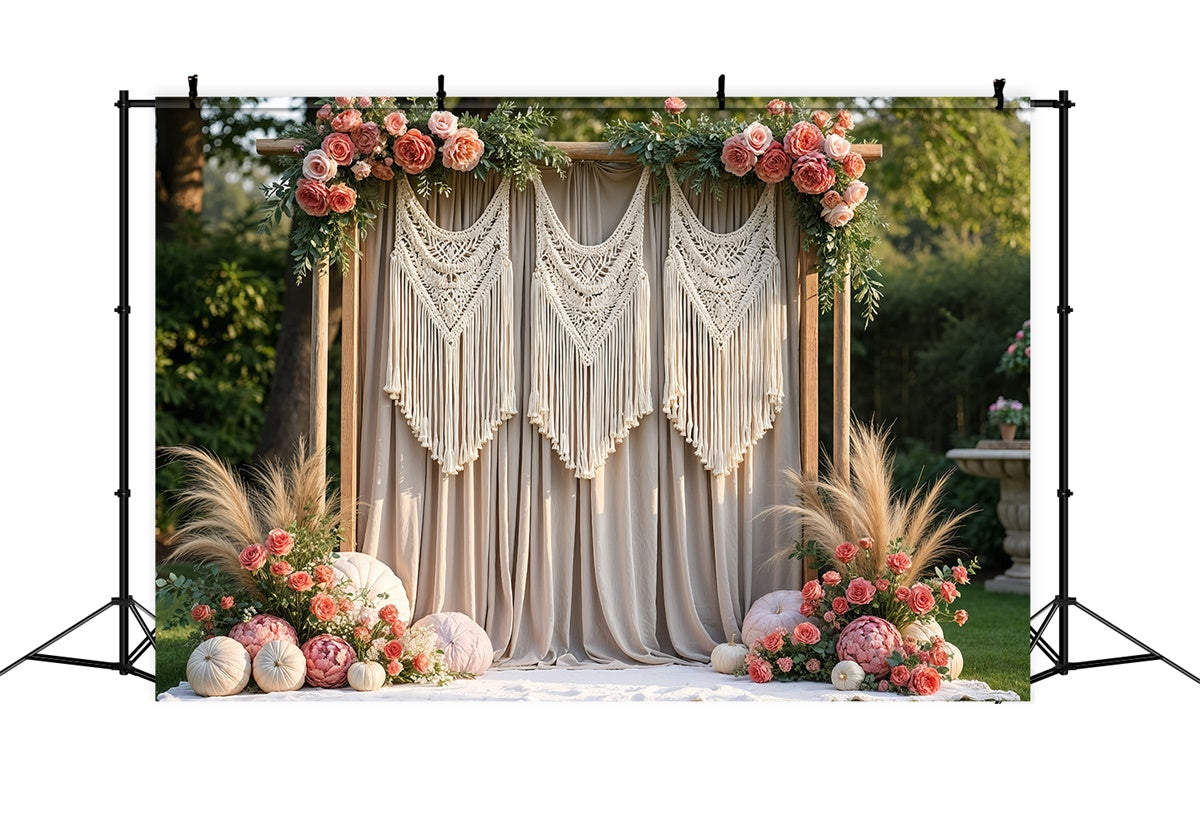 Toile de Fond Boho Rideau Macramé Floral GQ2-63