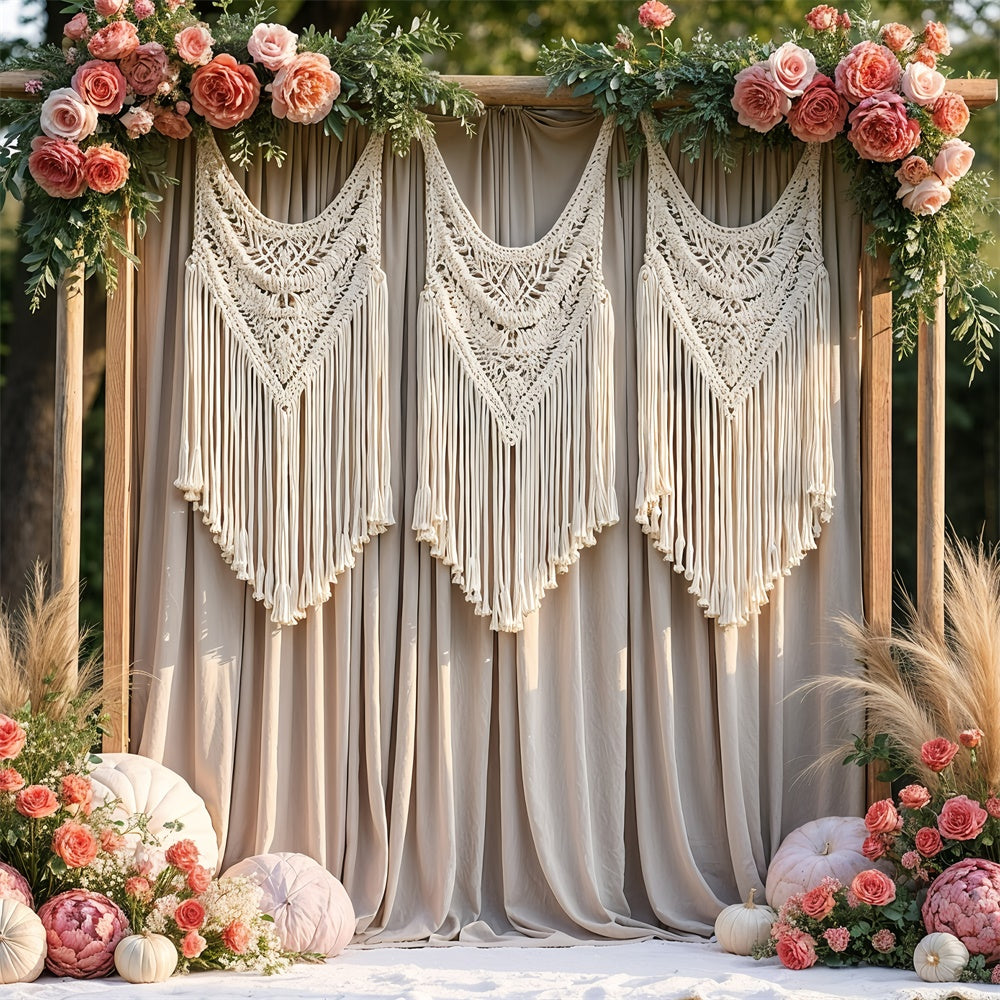 Toile de Fond Boho Rideau Macramé Floral GQ2-63