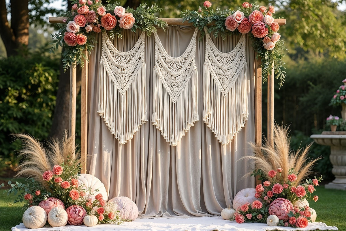 Toile de Fond Boho Rideau Macramé Floral GQ2-63