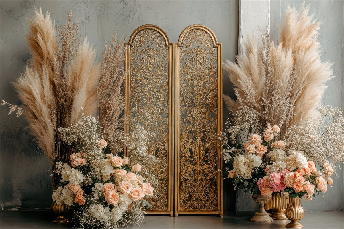 Toile de Fond Boheme Écran Doré Floral Photographie GQ2-65