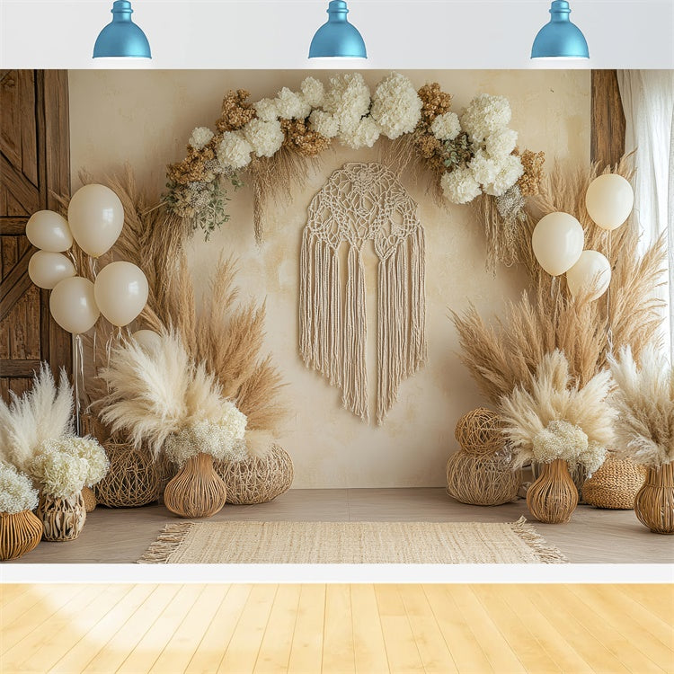 Toile de Fond Boheme Décor Floral Macramé Photographie GQ2-67