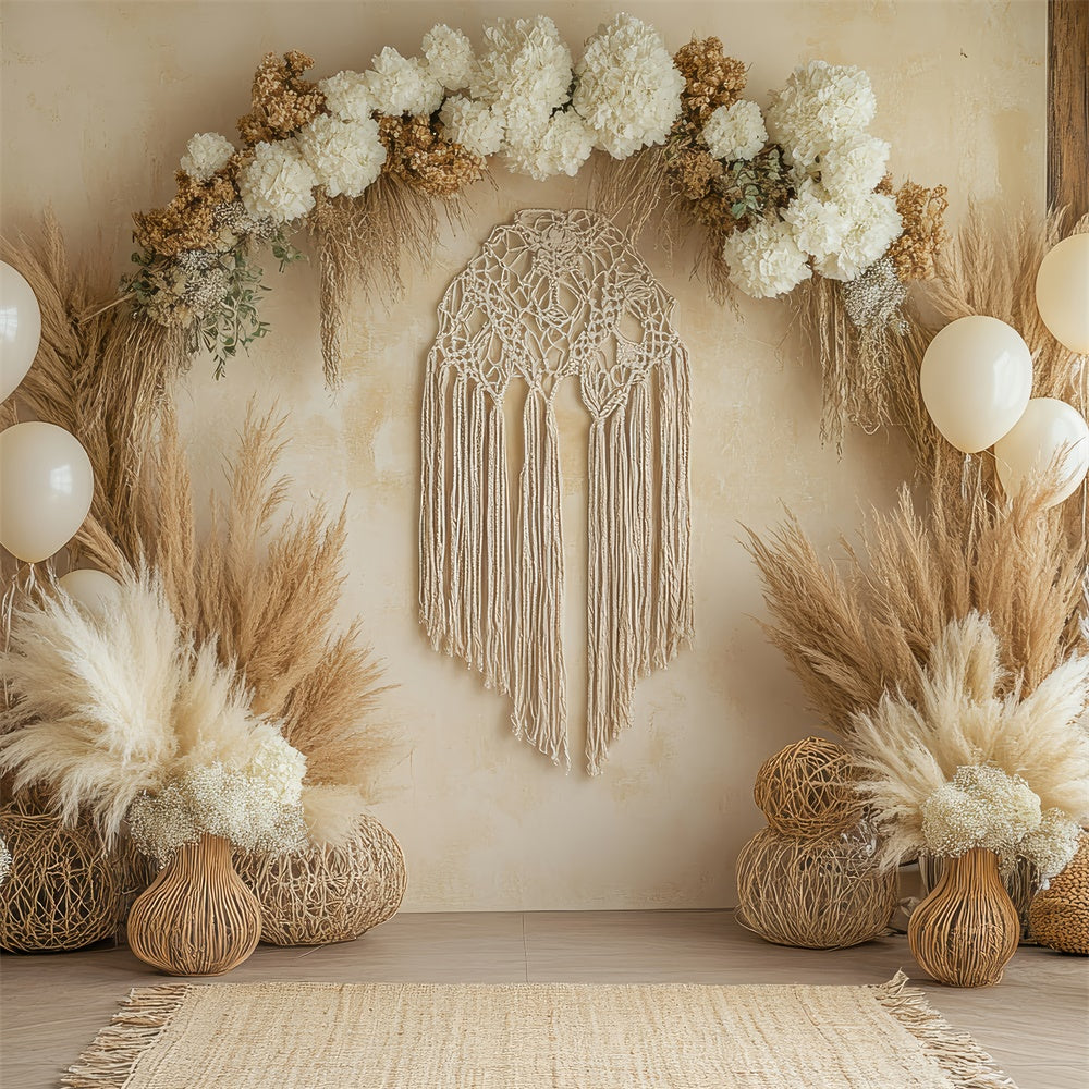 Toile de Fond Boheme Décor Floral Macramé Photographie GQ2-67