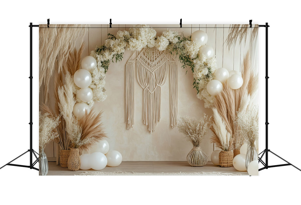 Toile de Fond Boho Arc Floral Macramé Ballons GQ2-68