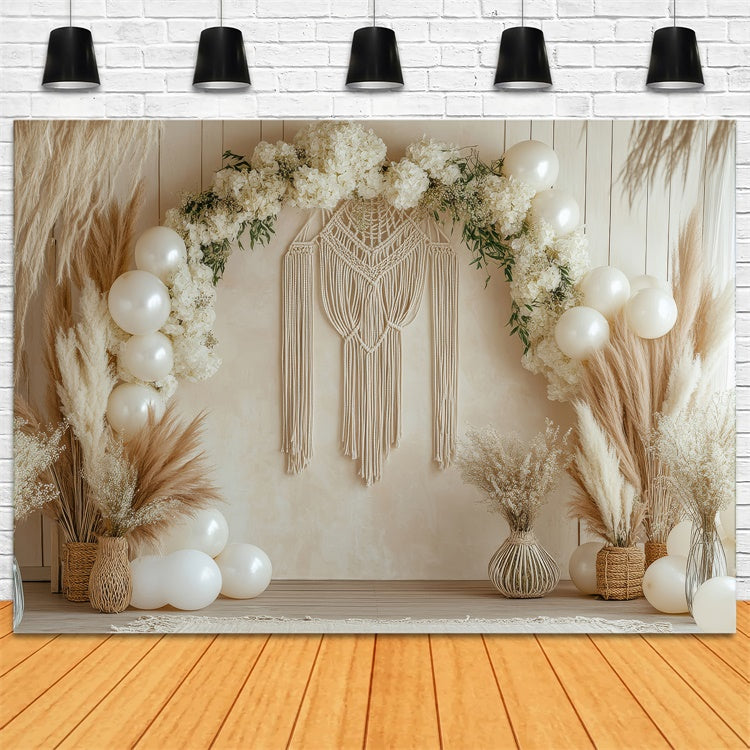 Toile de Fond Boho Arc Floral Macramé Ballons GQ2-68