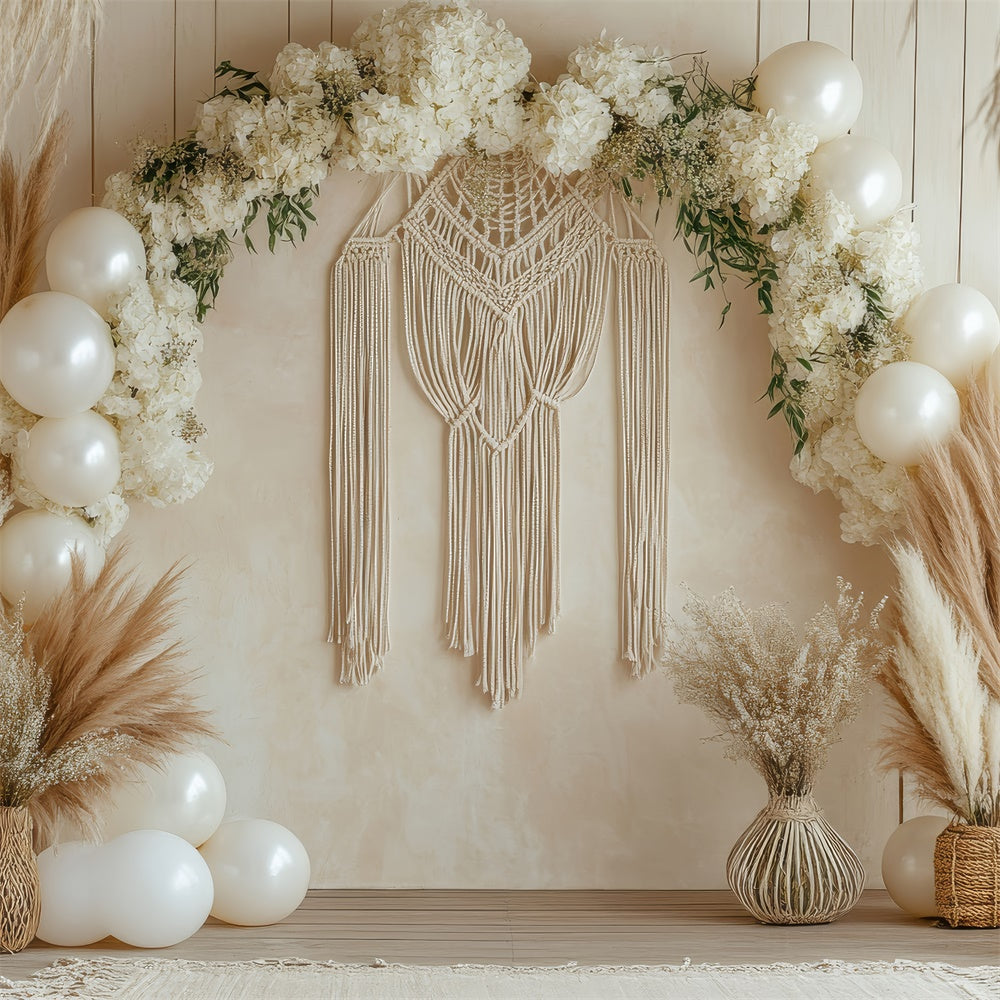 Toile de Fond Boho Arc Floral Macramé Ballons GQ2-68