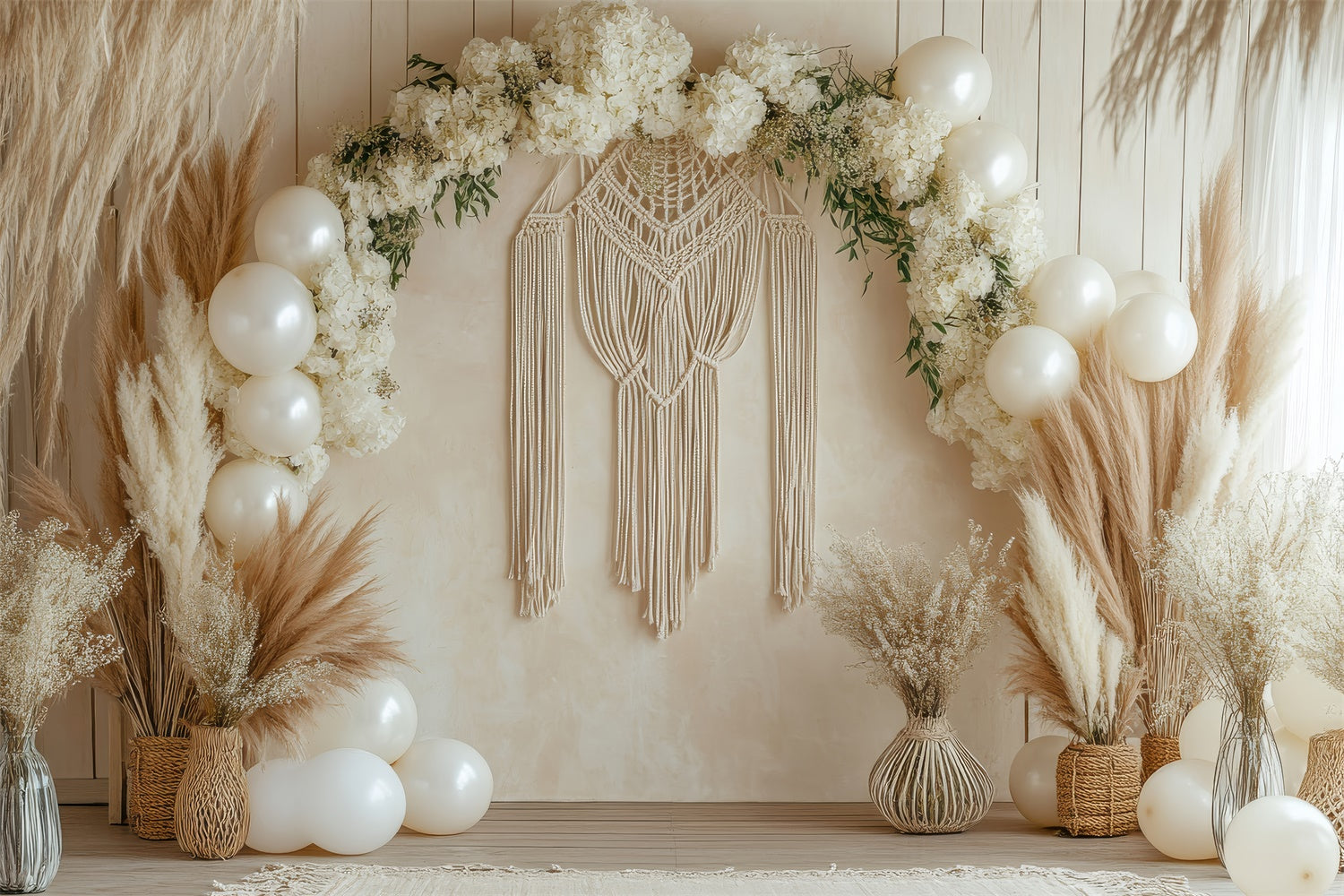 Toile de Fond Boho Arc Floral Macramé Ballons GQ2-68