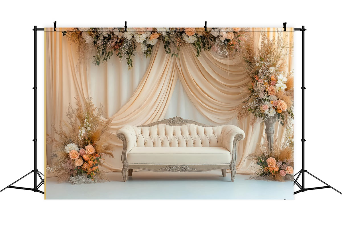 Toile de Fond Boho Canapé Arrangement Floral Délicat GQ2-72
