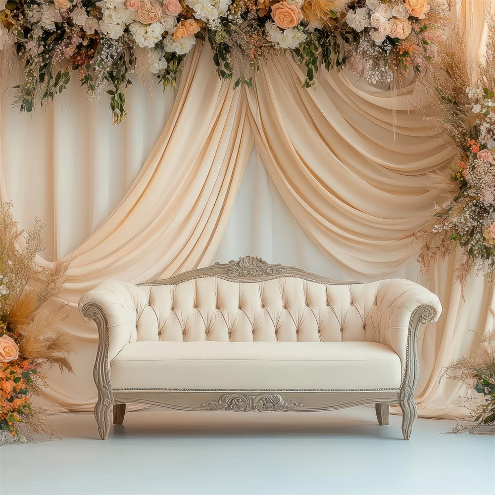 Toile de Fond Boho Canapé Arrangement Floral Délicat GQ2-72