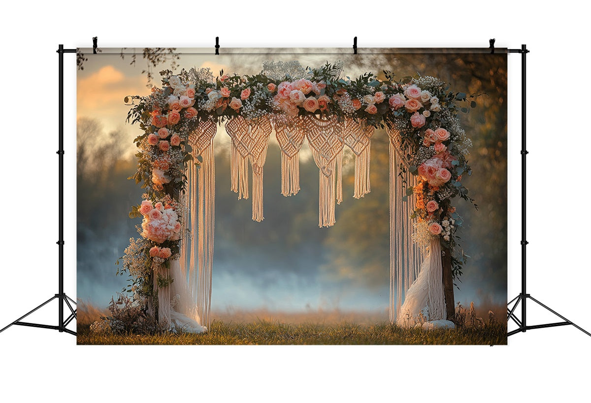 Toile de Fond Boho Mariage Arc Macramé Fleurs GQ2-75