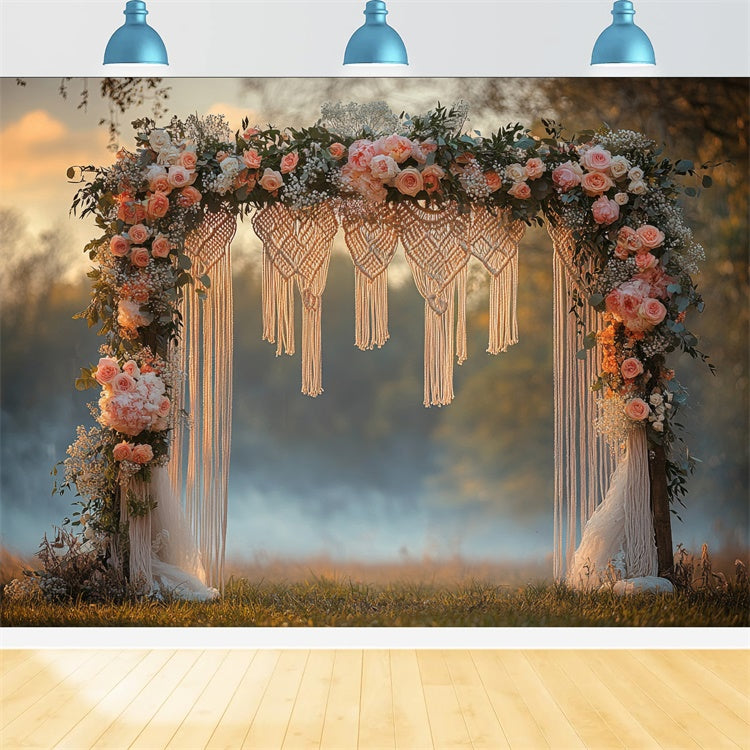 Toile de Fond Boho Mariage Arc Macramé Fleurs GQ2-75