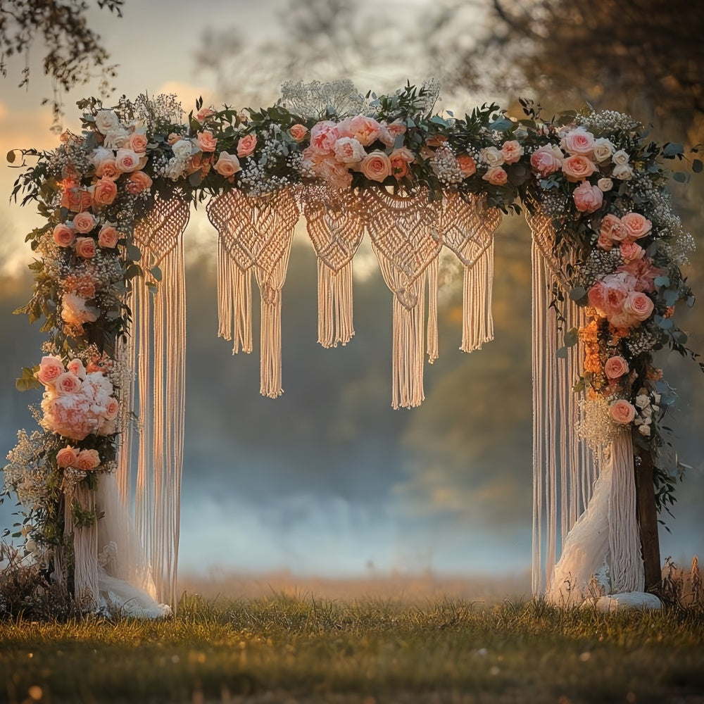 Toile de Fond Boho Mariage Arc Macramé Fleurs GQ2-75