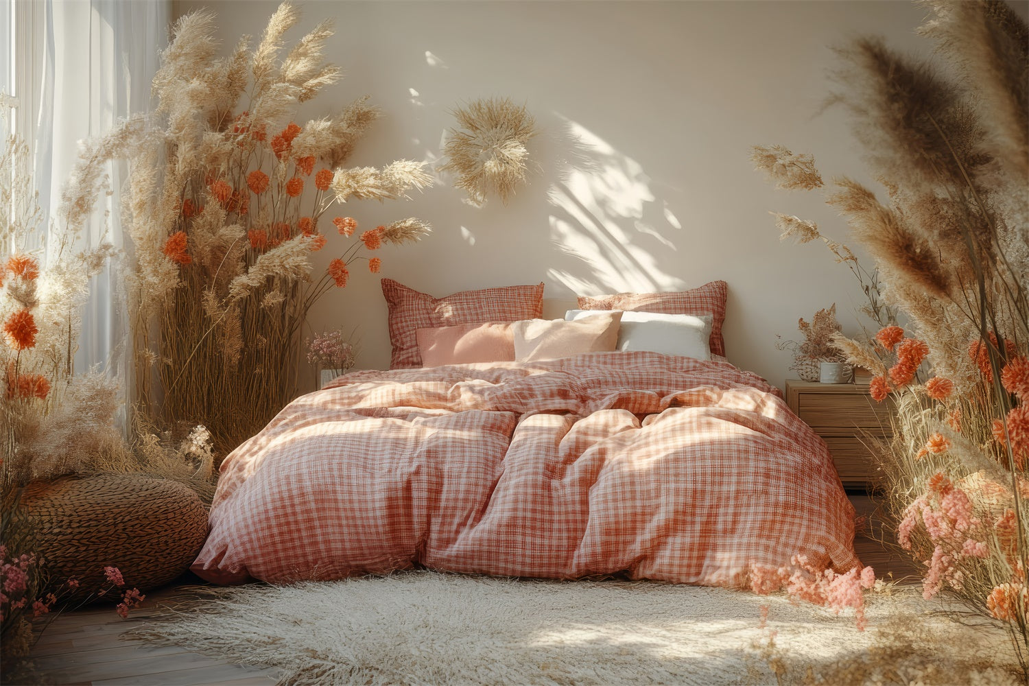 Toile de Fond Boho Idées Lit Pampas Floral GQ2-80