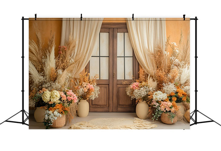 Toile de Fond pour la Fête des Mères Porte en Bois Fleurie Rustique GQ2-86