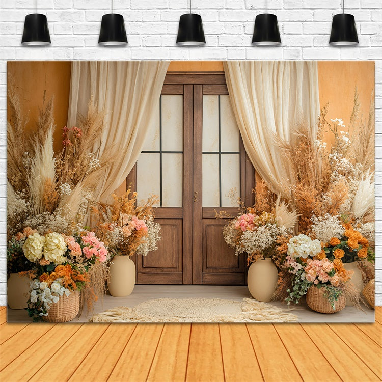 Toile de Fond pour la Fête des Mères Porte en Bois Fleurie Rustique GQ2-86