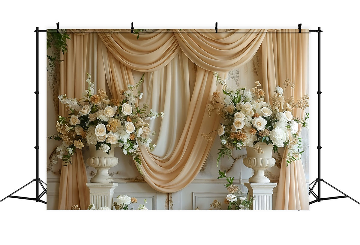 Toile de Fond Photo Fête des Mères Drapé Floral Champagne Doré GQ2-89