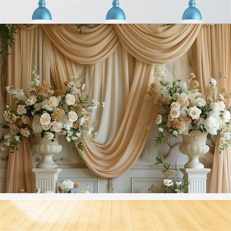 Toile de Fond Photo Fête des Mères Drapé Floral Champagne Doré GQ2-89