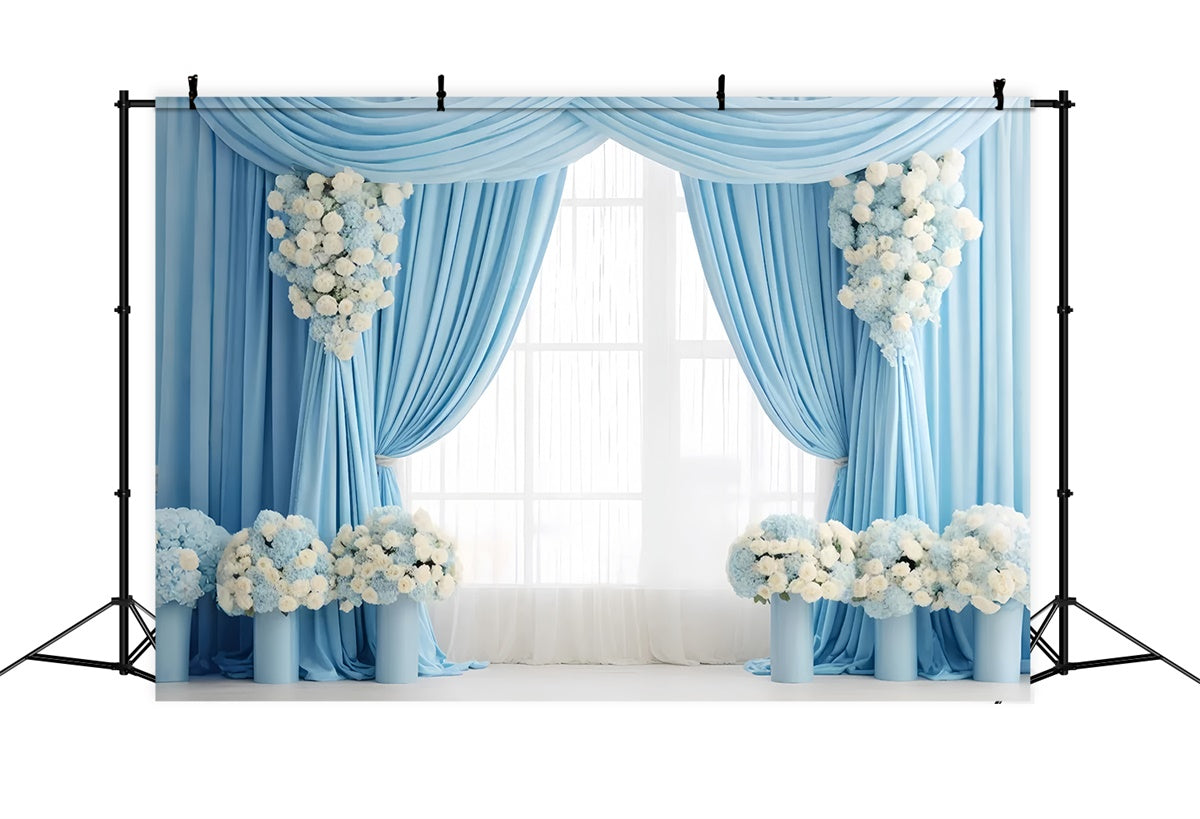 Toile de Fond Fête des Mères Sophistiquée Fleurie Bleu Bébé GQ2-93