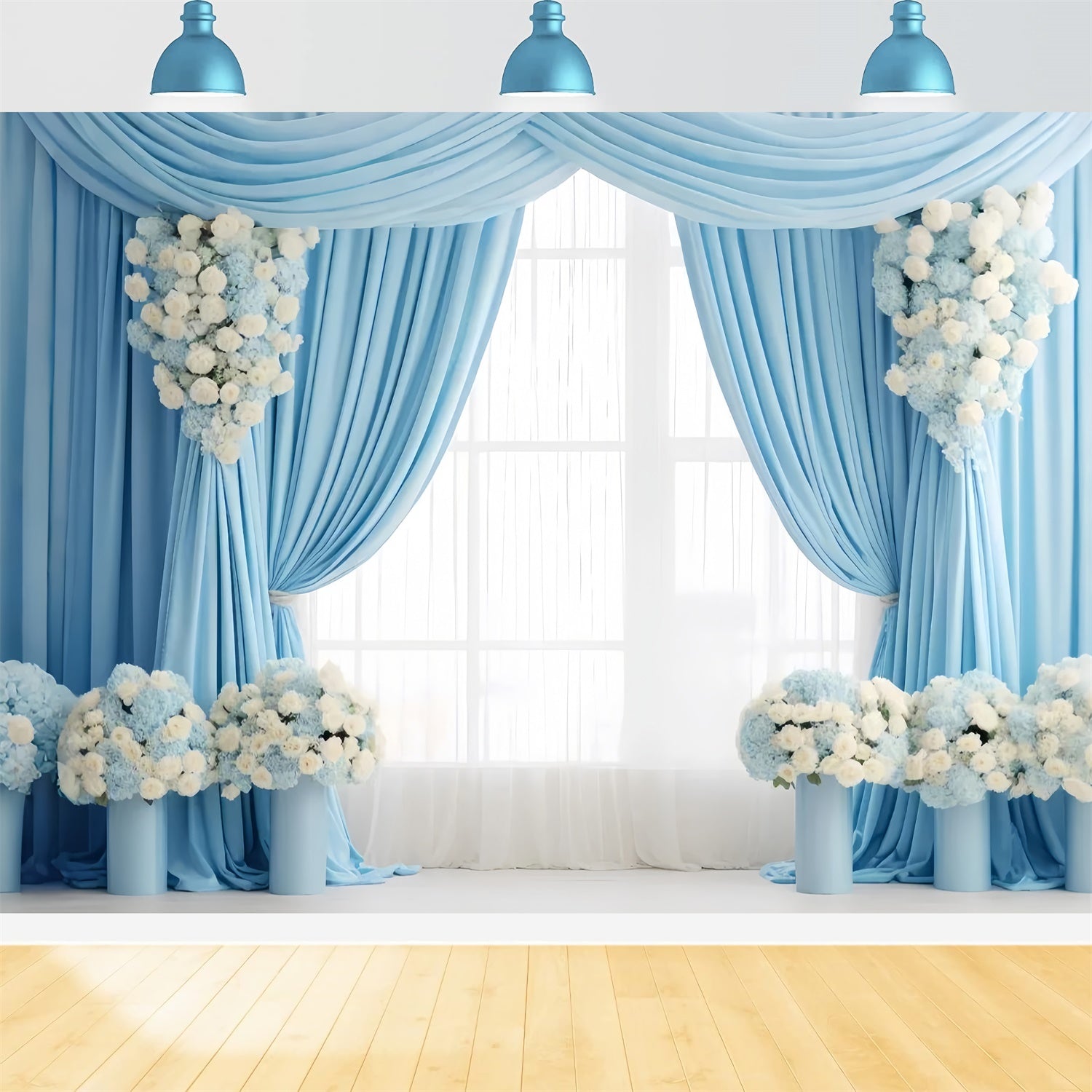 Toile de Fond Fête des Mères Sophistiquée Fleurie Bleu Bébé GQ2-93