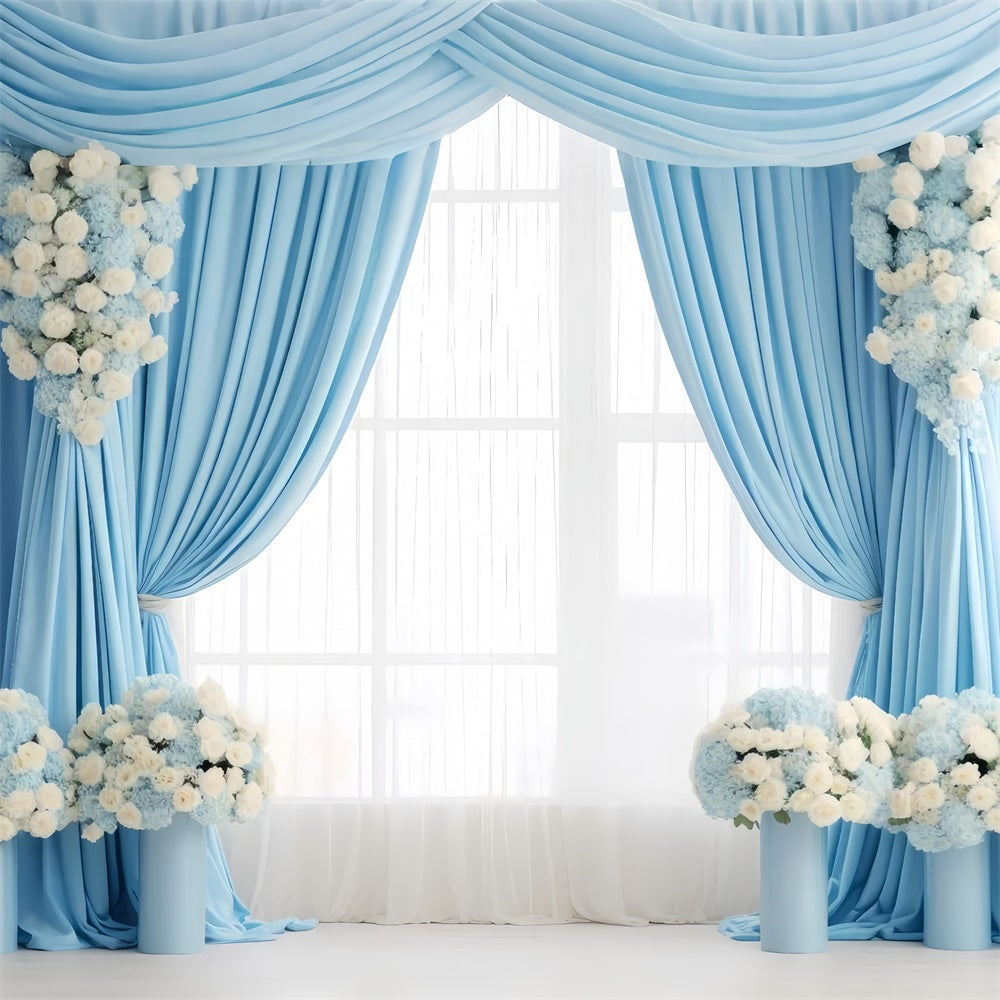 Toile de Fond Fête des Mères Sophistiquée Fleurie Bleu Bébé GQ2-93