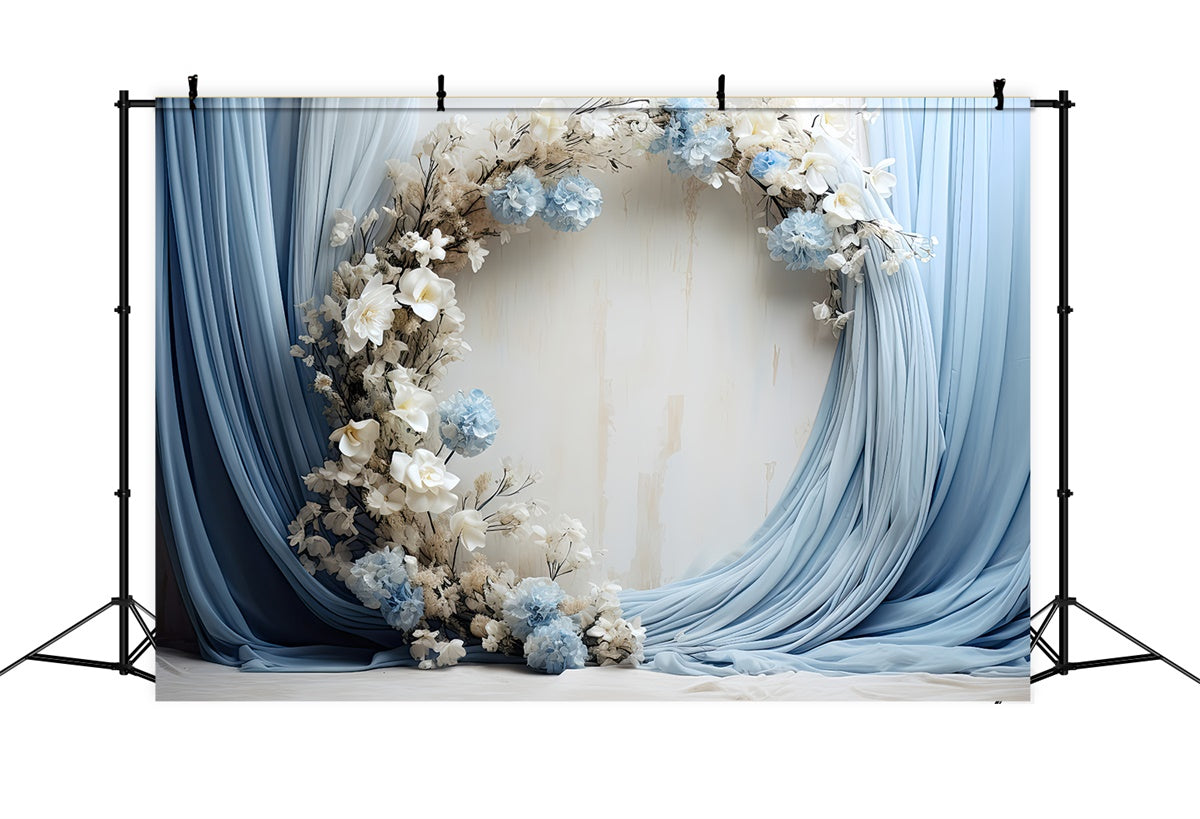 Toile de Fond pour la Fête des Mères Drapés Bleus Doux Fleurs GQ2-95