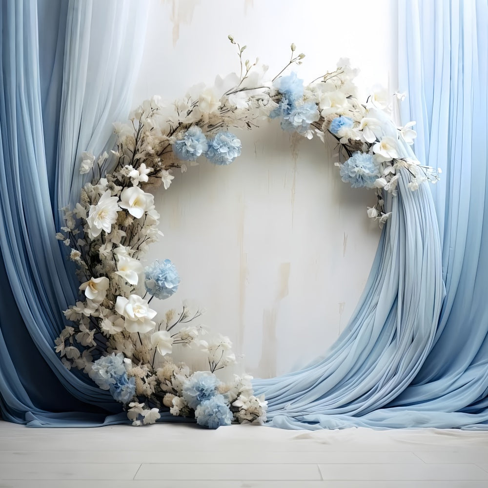 Toile de Fond pour la Fête des Mères Drapés Bleus Doux Fleurs GQ2-95