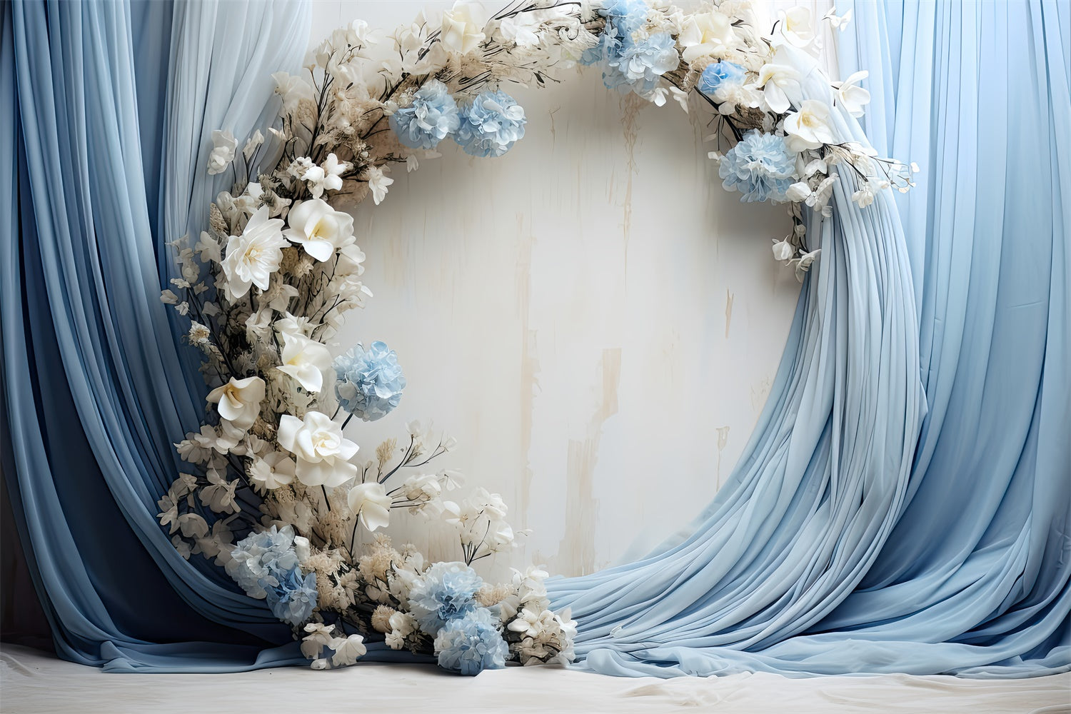Toile de Fond pour la Fête des Mères Drapés Bleus Doux Fleurs GQ2-95