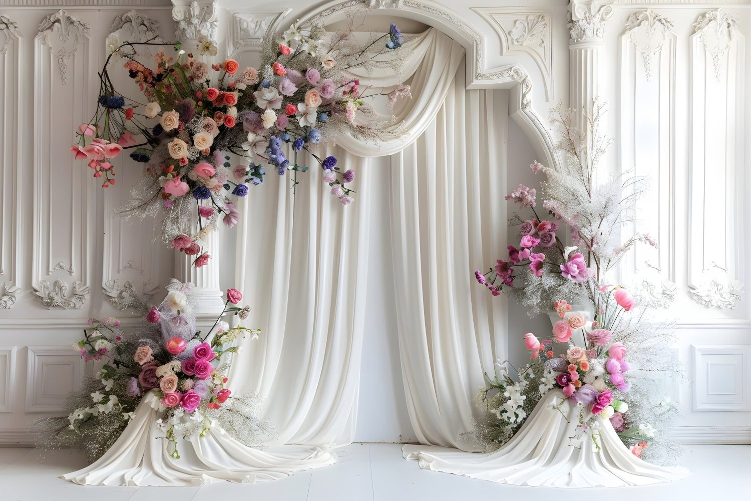 Toile de Fond Photo Fête des Mères Arche Florale Romantique Française GQ2-97