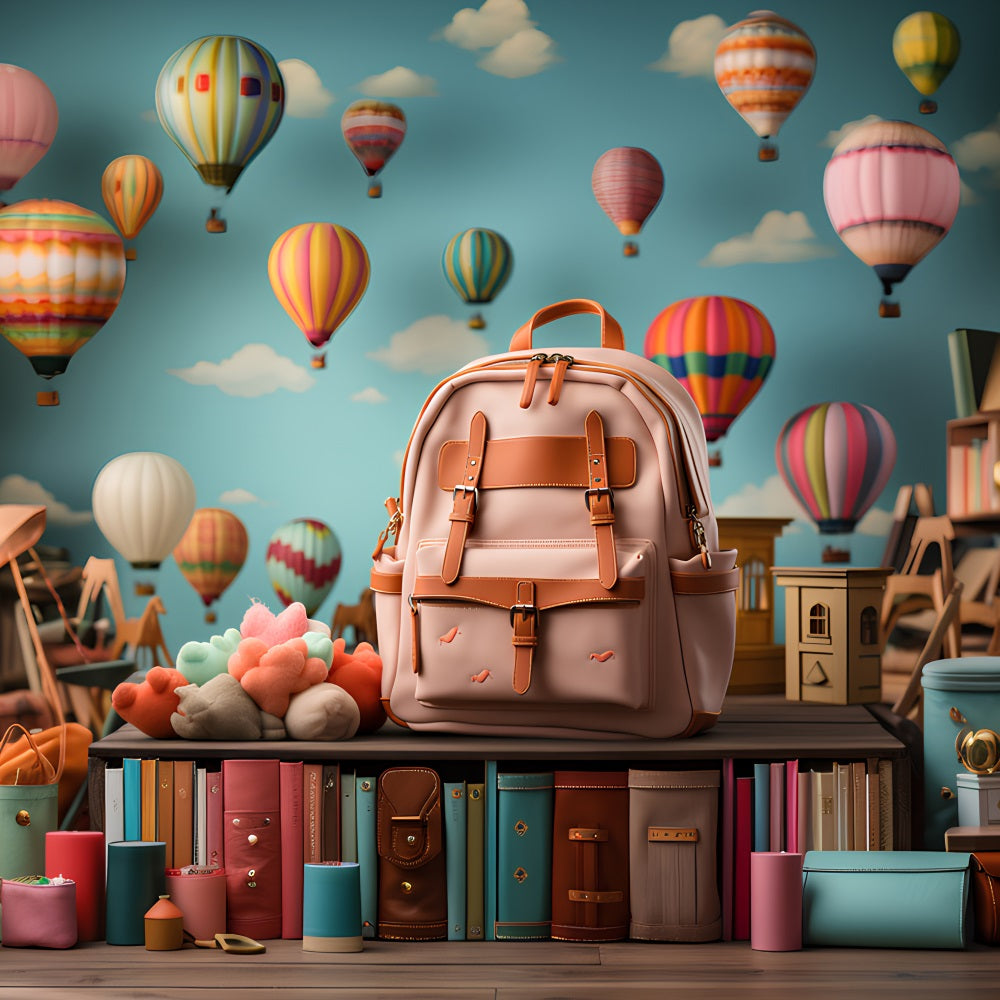Toile de fond Photographie Rentrée des Classes Montgolfière Sac à Dos GQ3-108