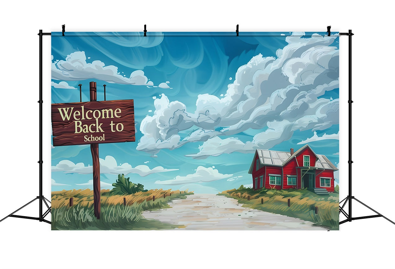 Toile de fond Bienvenue Rentrée des Classes Ciel Nuages Campagne GQ3-109