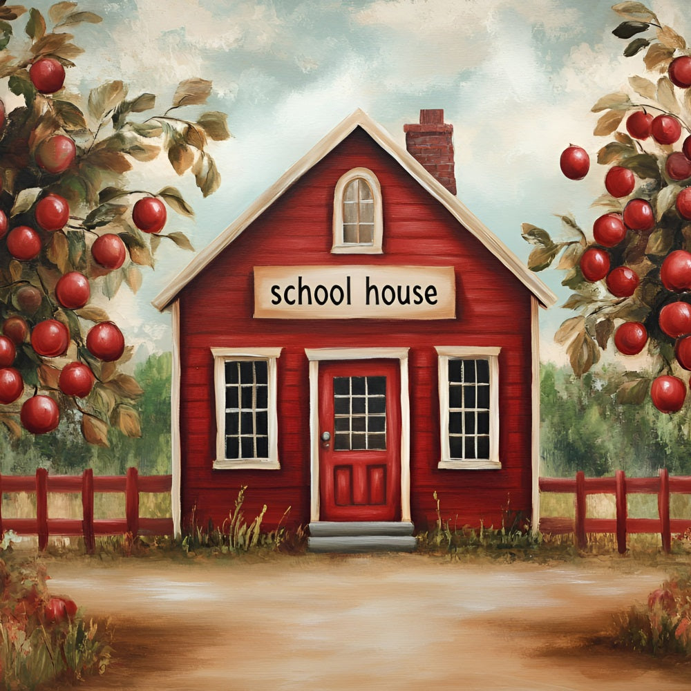 Toile de fond Rentrée des Classes Verger de Pommes et École GQ3-113