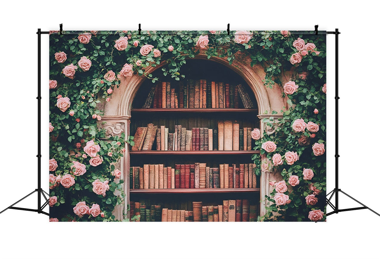 Toile de fond Bienvenue Rentrée des Classes Arche de Roses Bibliothèque GQ3-114