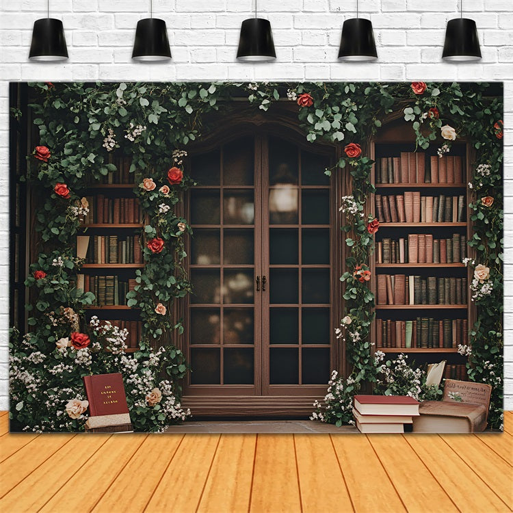 Toile de fond Rentrée des Classes Bibliothèque Vintage Florale Fenêtre GQ3-115