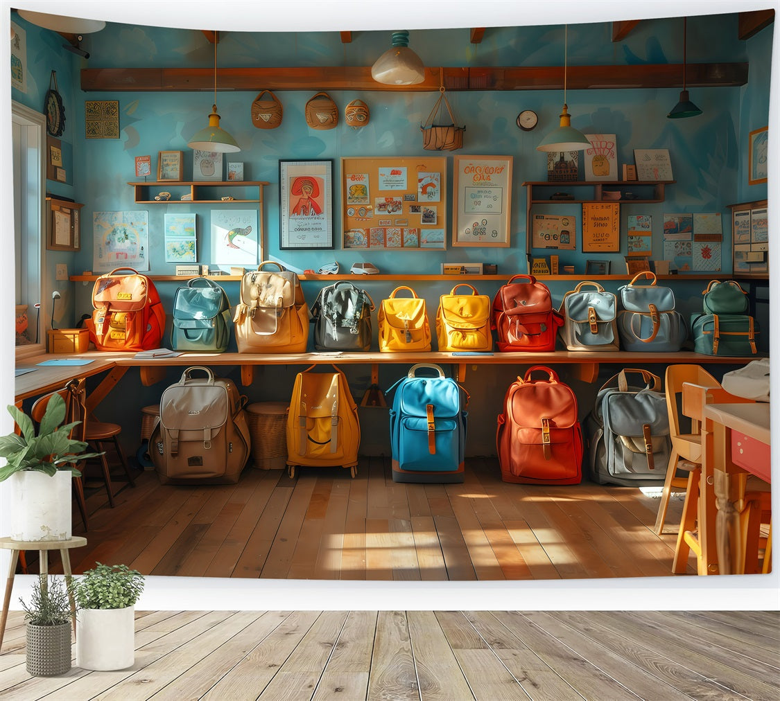 Toile de fond Rentrée des Classes Salle de Classe Cartables GQ3-124