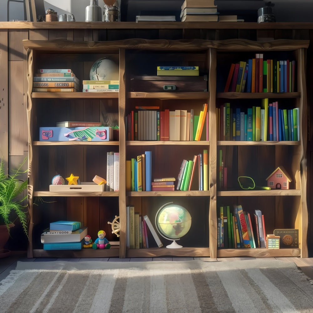 Toile de fond Rentrée des Classes Bibliothèque en Bois Bureau d'Étude GQ3-126
