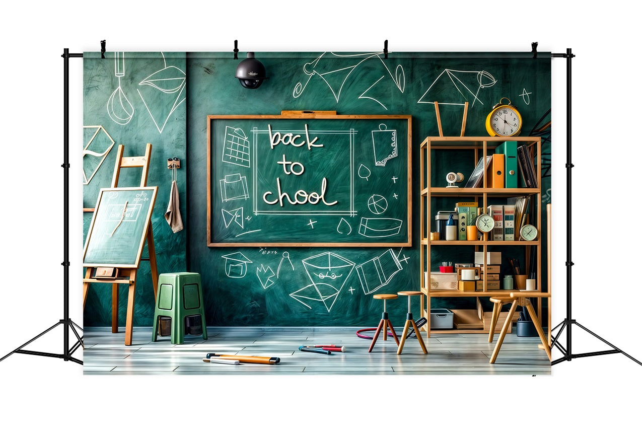 Toile de fond Rentrée des Classes Tableau Noir Vert Salle de Mathématiques GQ3-132