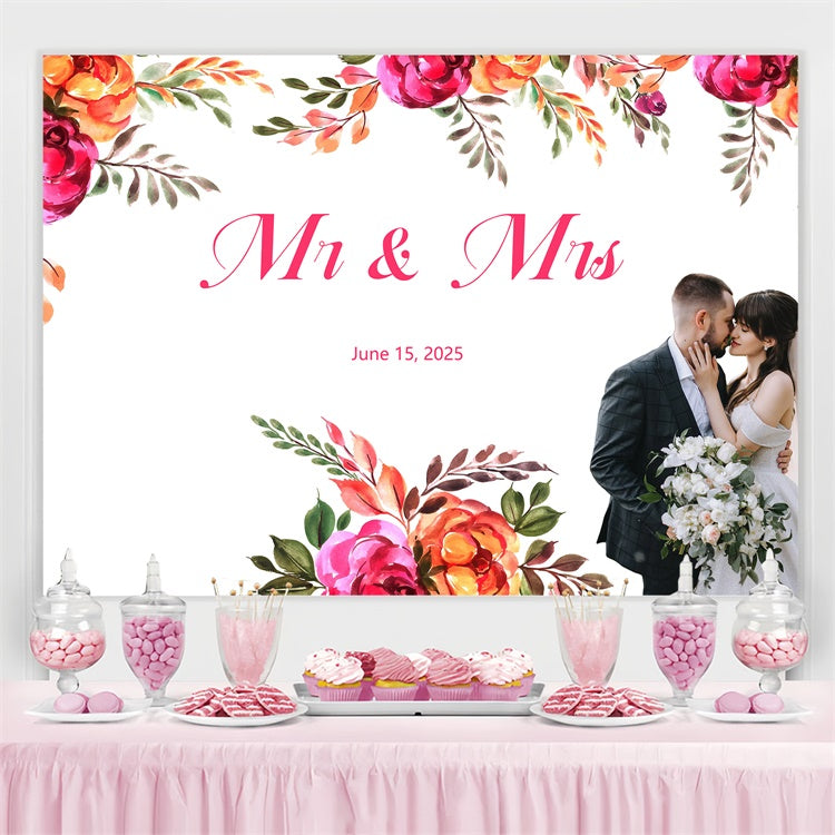 Toile de fond Personnalisée Mariage Personnalisable Cadre Floral Coloré GQ3-228