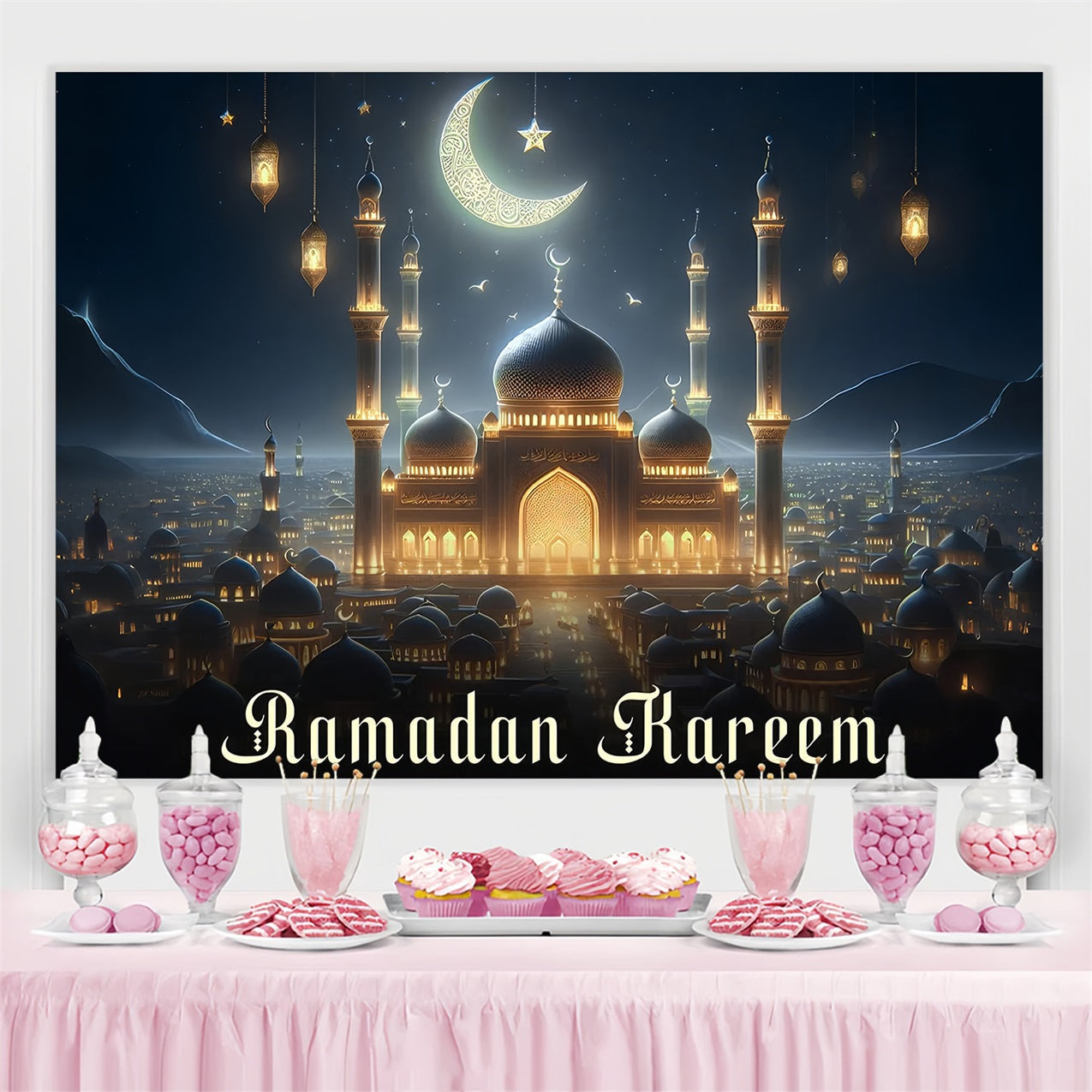 Toile de fond Ramadan Nuit Étoilée Mosquée GQ3-26