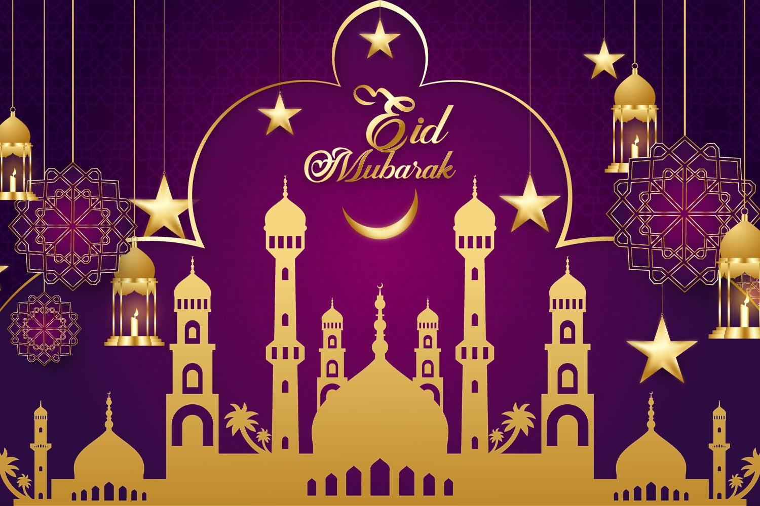 Toile de fond Eid Mubarak Lanternes Suspendues Festives Pourpre GQ3-85