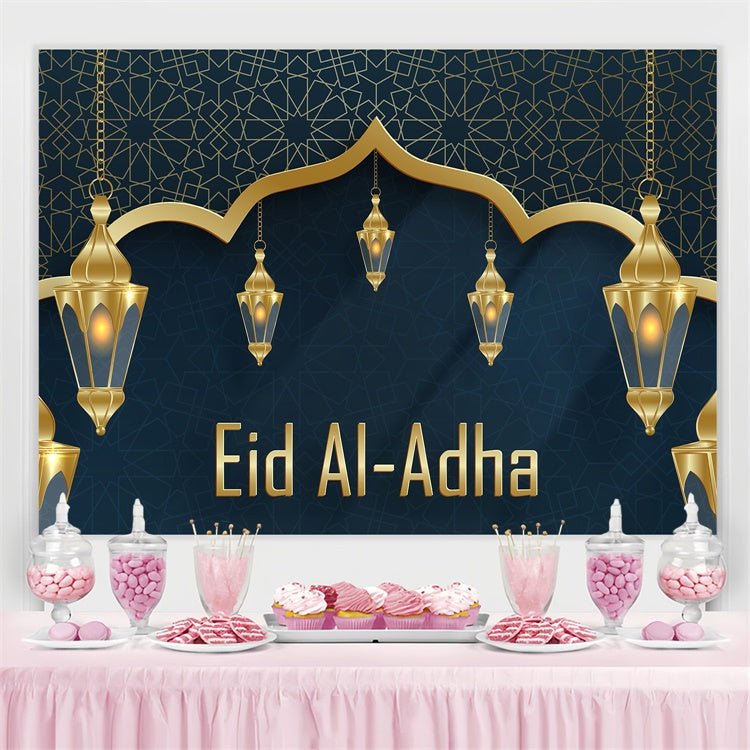 Toile de fond Eid Mubarak Lanternes Ornées Élégantes Bleues GQ3-86