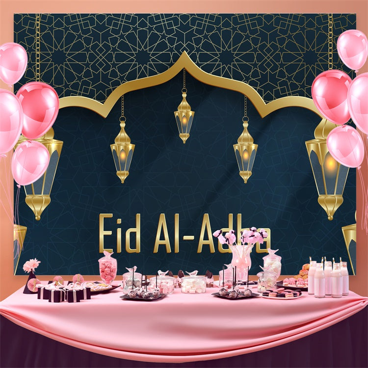 Toile de fond Eid Mubarak Lanternes Ornées Élégantes Bleues GQ3-86