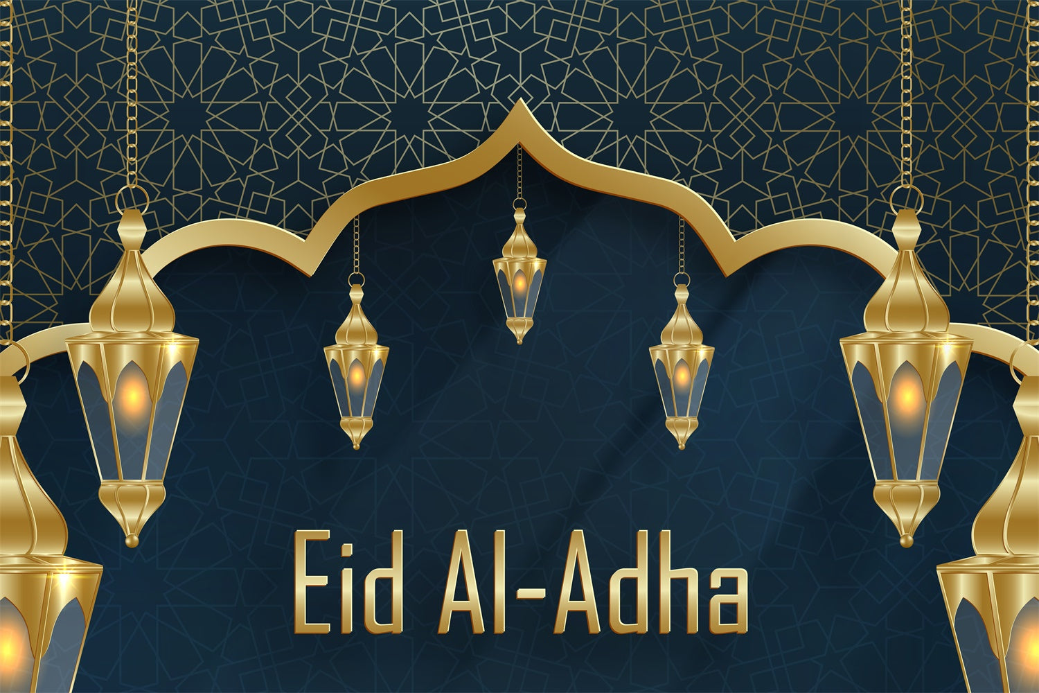 Toile de fond Eid Mubarak Lanternes Ornées Élégantes Bleues GQ3-86