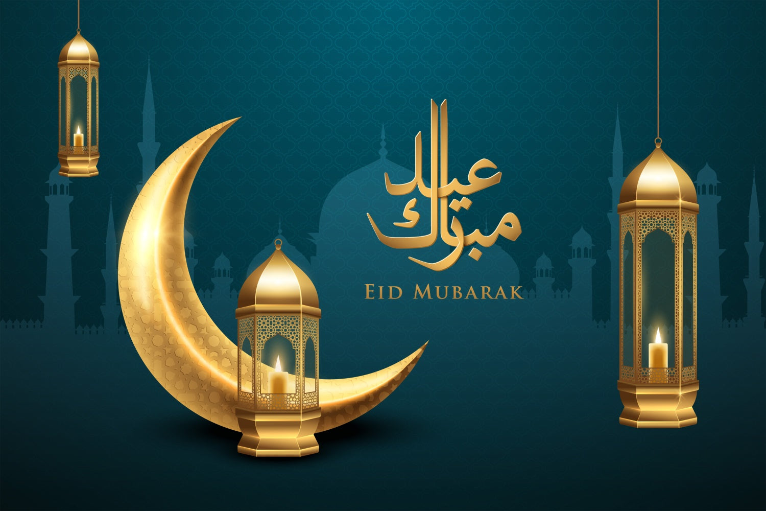 Toile de fond Eid Mubarak Lanternes Scintillantes Croissant de Lune GQ3-89