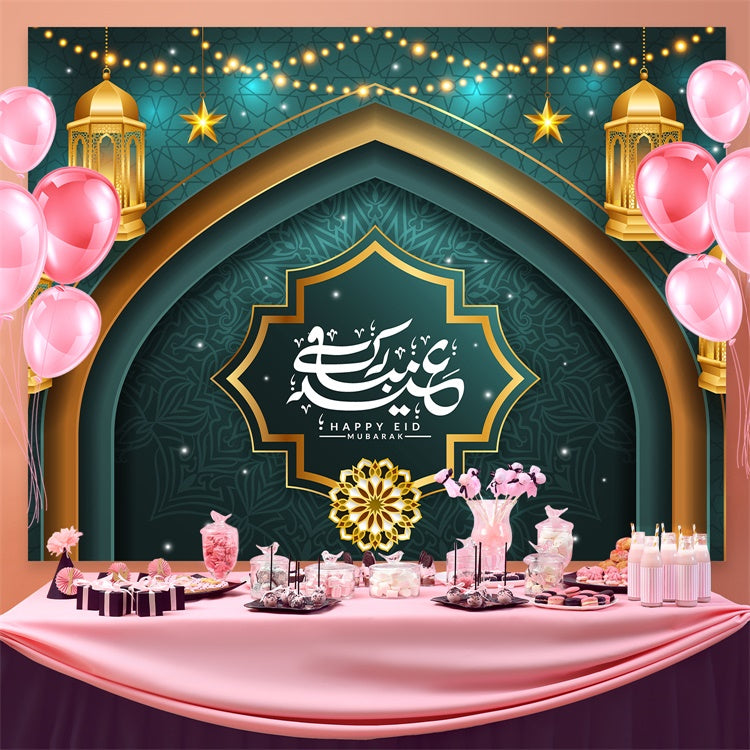 Toile de fond Eid Mubarak Arche Islamique Lanternes Suspendues GQ3-92