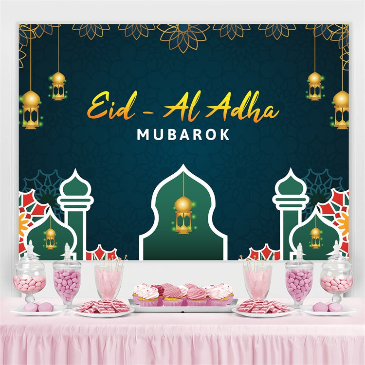 Toile de fond Eid Mubarak Lanterne Suspendue Dorée Florale GQ3-93