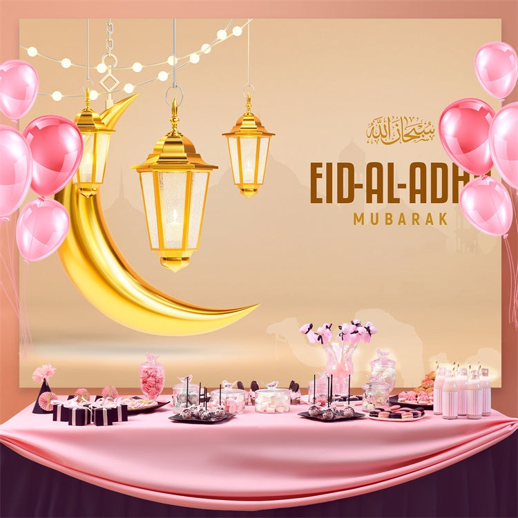 Toile de fond Eid Mubarak Croissant Doré Beige Chaleureux GQ3-94