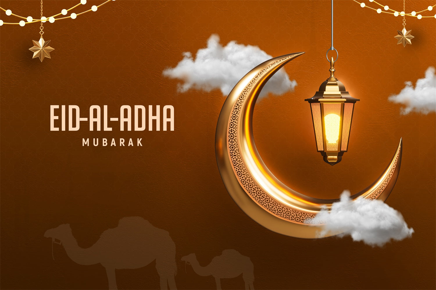 Toile de fond Eid Mubarak Nuit du Désert Silhouette de Chameau GQ3-95