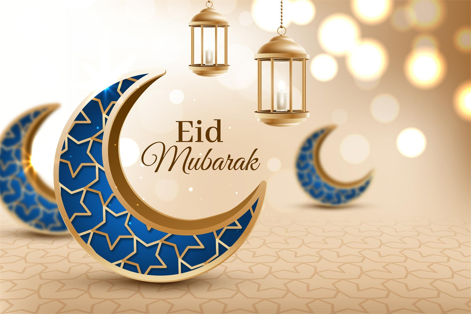 Toile de fond Eid Mubarak Style Arabe Bleu Doré Croissant GQ3-98